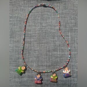 VTG- Boho Hand painted Native American Ceramic Ladies Necklace w/Colorful Beads